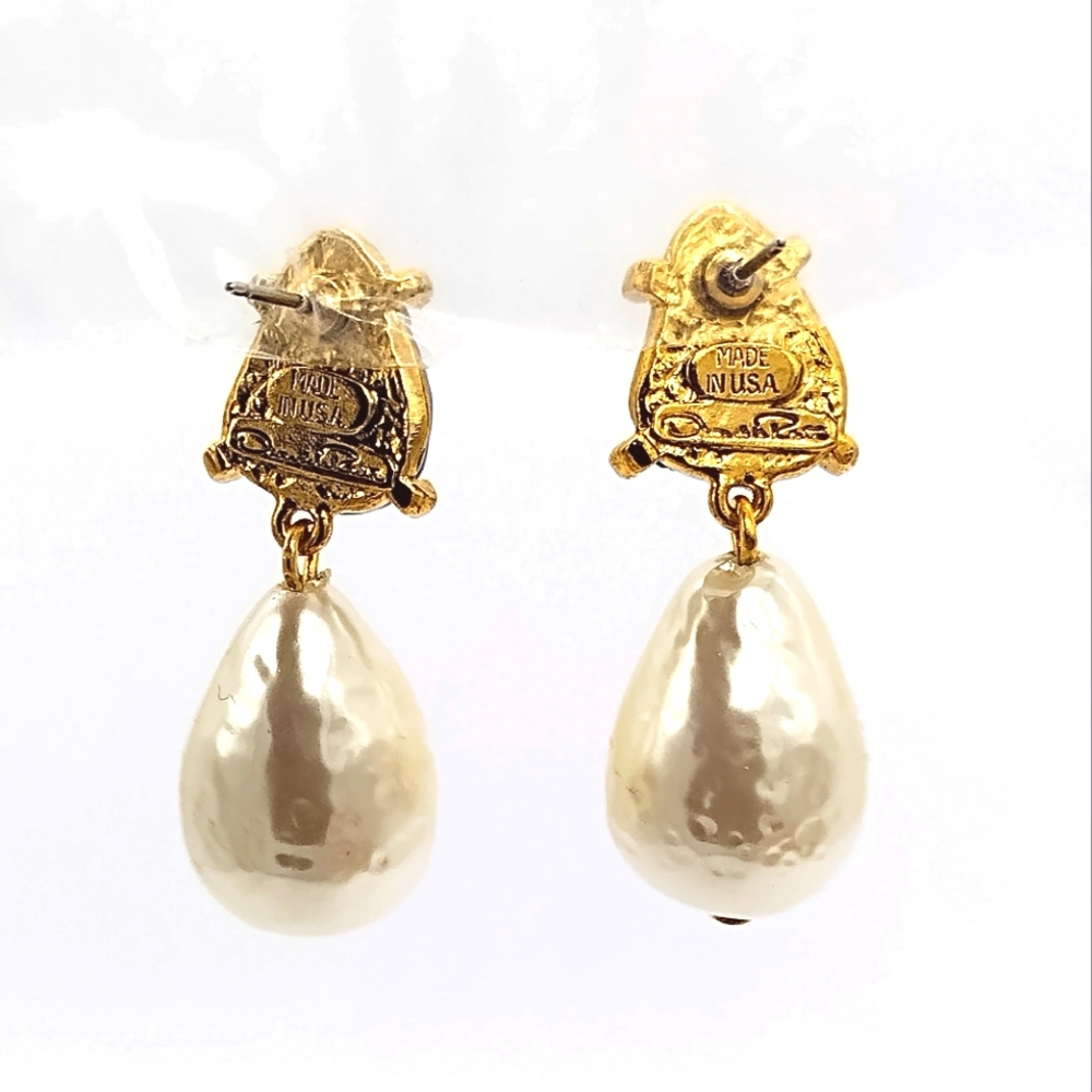 18K Oscar De La Renta Slate Candy Drop Swarovski Glass Crystal Earrings - Picture 5 of 9